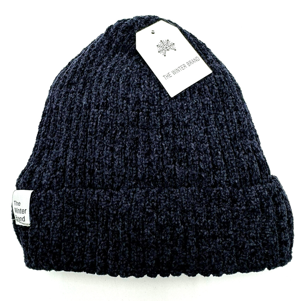 THE WINTER BRAND | NEW Navy Chenille Beanie Ski‎ Cap Hat soft warm logo NWT